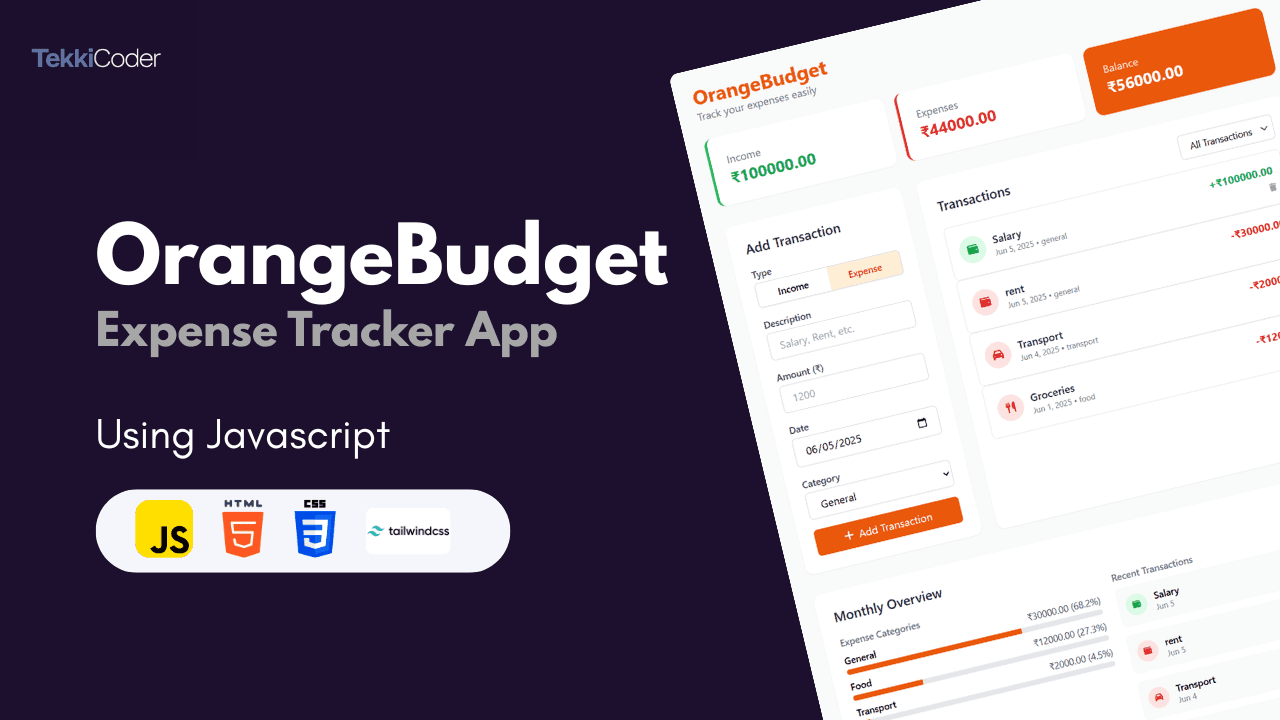 OrangeBudget – HTML5 Budget Tracker App with Tailwind CSS & JavaScript – image 1