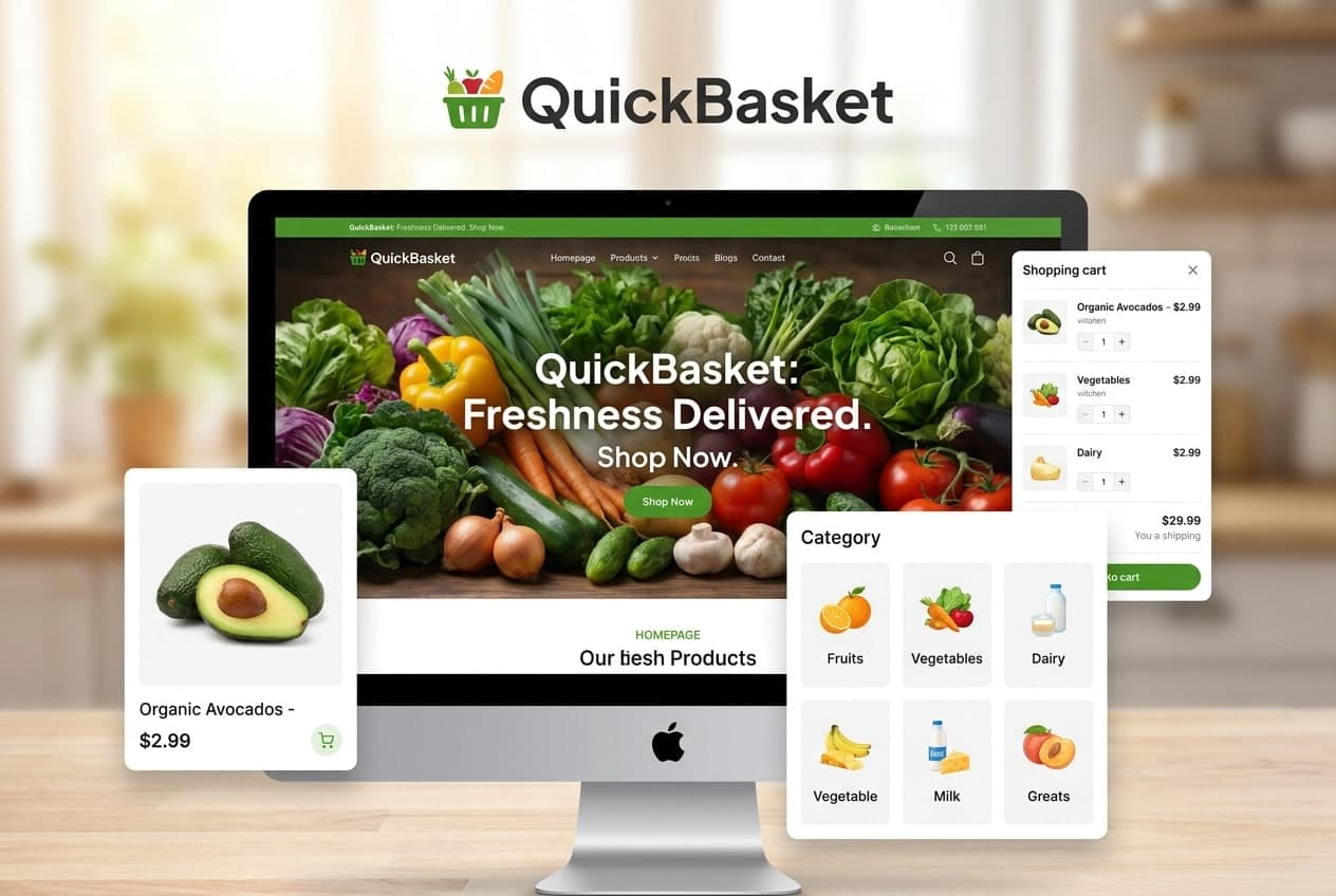 QuickBasket Grocery Ecommerce Store for Sale | Ready-to-Launch Online Grocery Business – image 1
